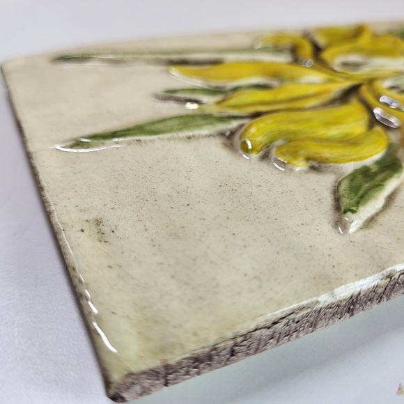 10×4 In, Relief Carved Ceramic Tile, Iris by Shannon Gresham 1997 Earth Song - Picture 7 of 9